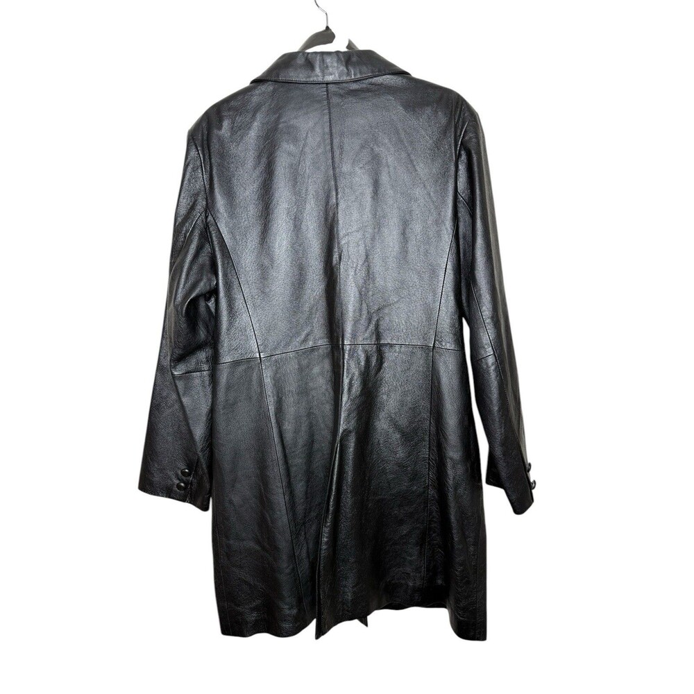 Vintage USA Leather Coat Women's 3X Black Button Front Jacket Pockets Soft 90's - Picture 2 of 12